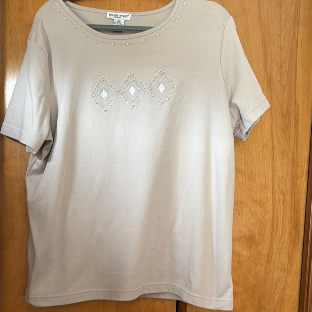 Beige  Short Sleeve T-Shirt with Crew Neckline